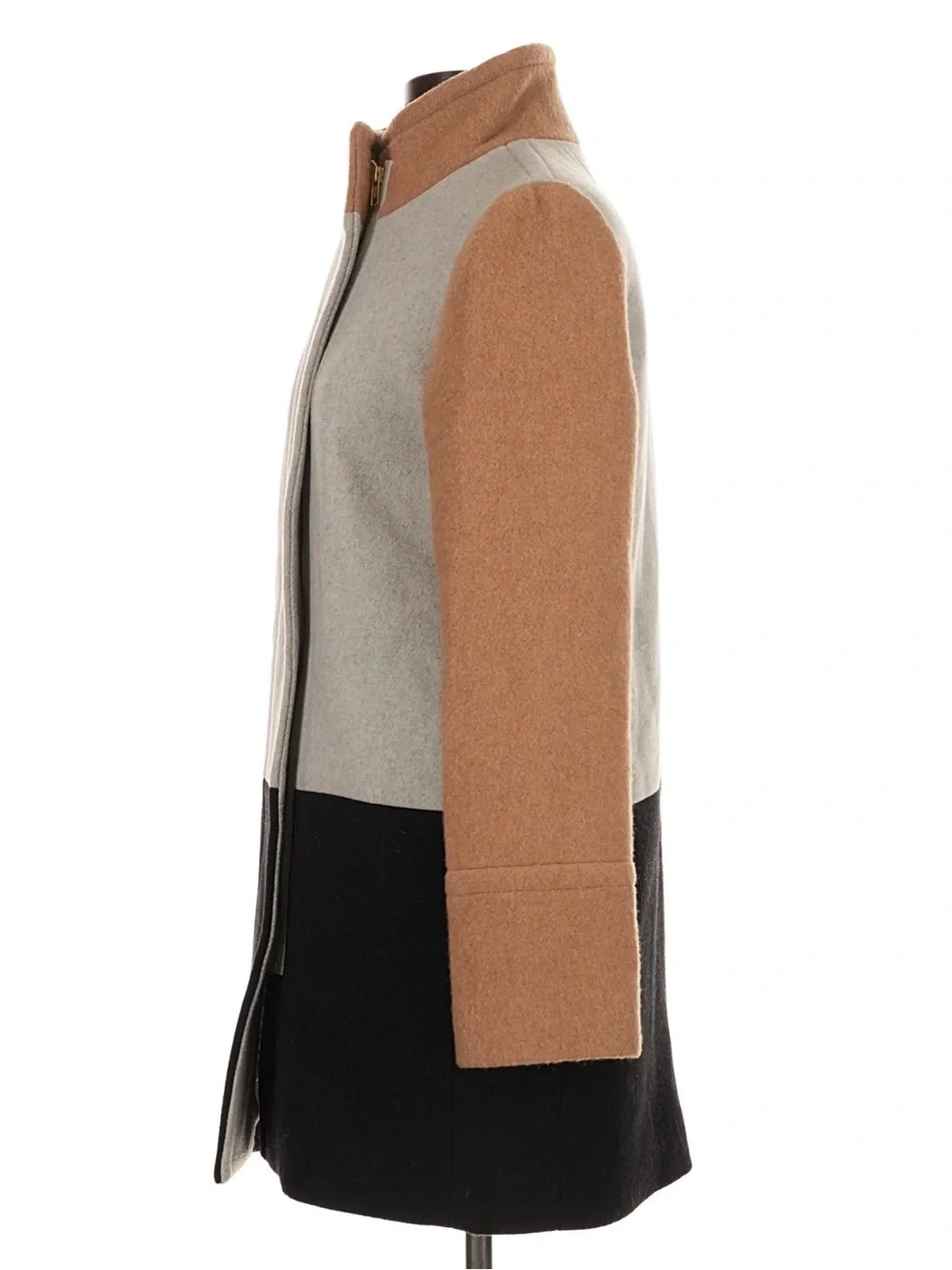 J. Crew Tan and Cream Colorblock Wool City Coat 0
